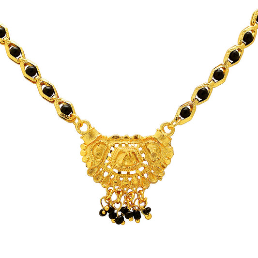 Gold plated, Small and sober, black bead Handcrafted Mangalsutra