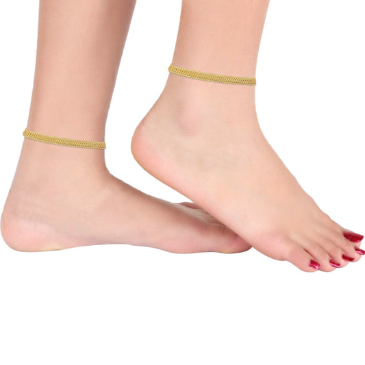 Gold plated Flat snake chain design ghungroo anklet for Women