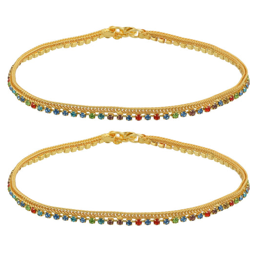 Gold Plated Colourful stone coin shape traditional ethnic marriage bridal Anklet