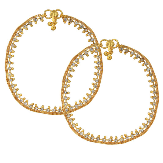 Gold plated White single line CZ Studded Payal Pajeb Anklet