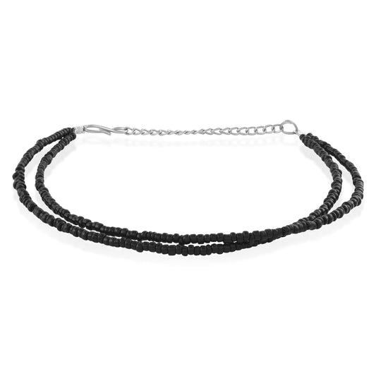 Black Bead Double strand Single leg Fashion Anklet for Women (AKRM6140)