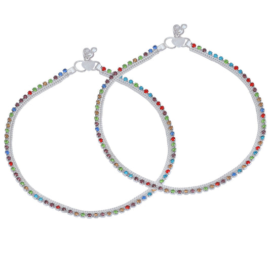 Silver plated Colourful CZ Payal Pajeb Anklet Women