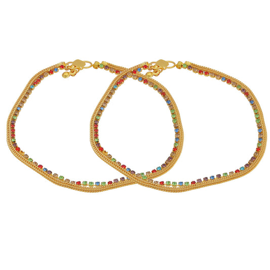 Gold plated Colourful CZ Payal Pajeb Anklet Women