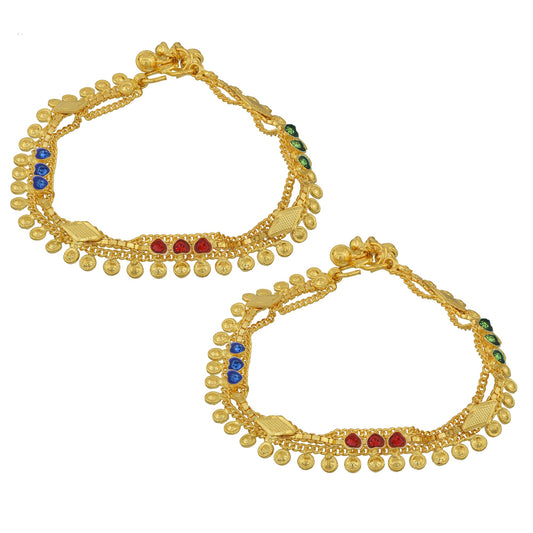 Gold Plated Brass Broad Meenakari Payal Pajeb Anklet