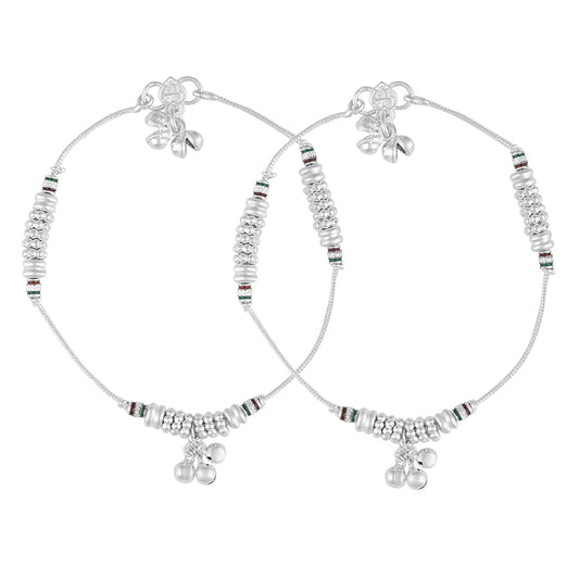 Silver Ghungroo Meenakari Stylish sleek Payal Pajeb Anklet Women