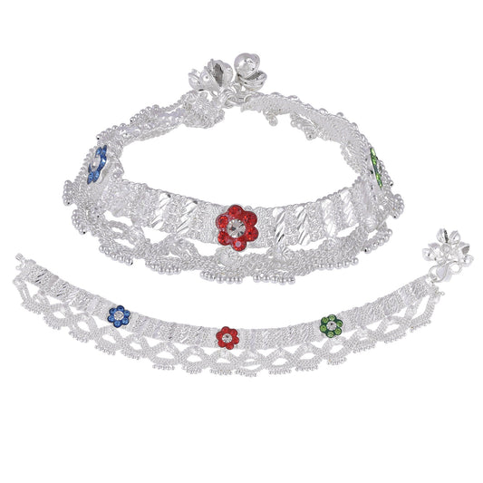 Silver plated Colourful Payal Pajeb Anklet Women