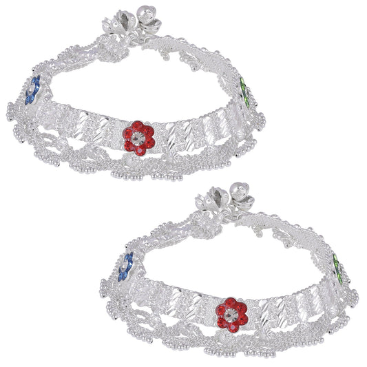 Silver plated Colourful Payal Pajeb Anklet Women