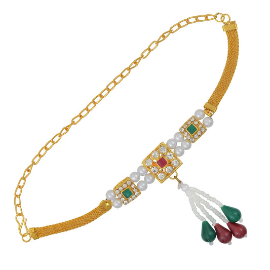 Gold plated Colourful,CZ and Pearl adjustable size Armlet Bajubandh