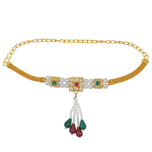 Gold plated Colourful,CZ and Pearl adjustable size Armlet Bajubandh