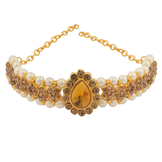 Gold plated Pearl & Golden Quartz Traditonal Bajubandh