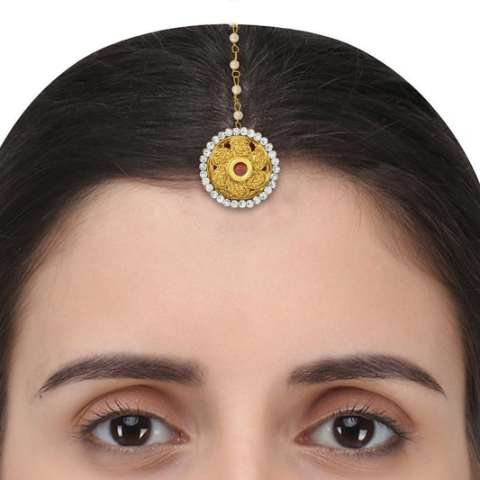 Gold Plated Rasrawa CZ Rajasthani Bindi BORLA Maangtika