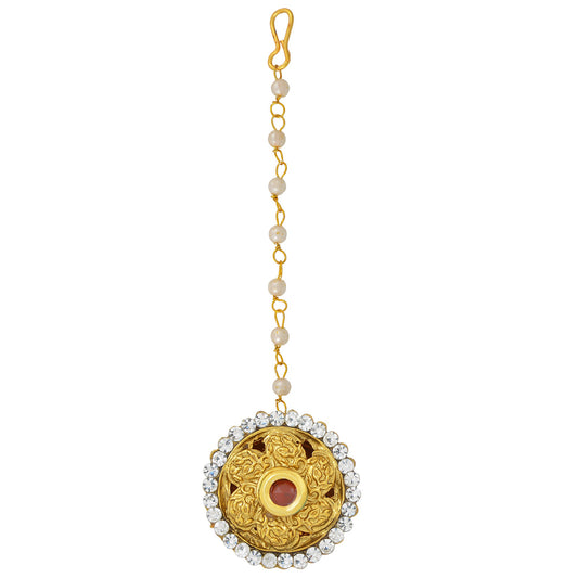 Gold Plated Rasrawa CZ Rajasthani Bindi BORLA Maangtika