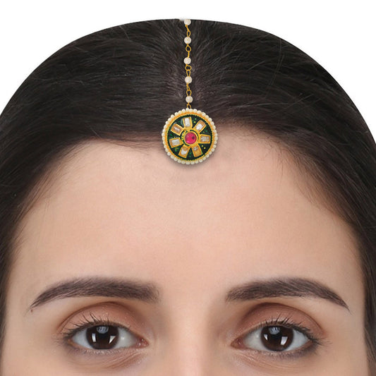 Gold Plated Kundan Meenakari Rajasthani Bindi BORLA Maangtika