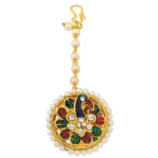 Gold plated Peacock design Meenakari Bindi BORLA Maangtika