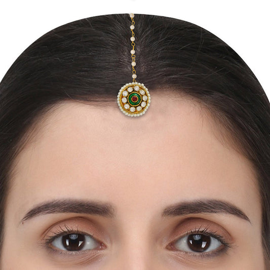 Gold plated CZ Meenakari Rajasthani Bindi BORLA Maangtika