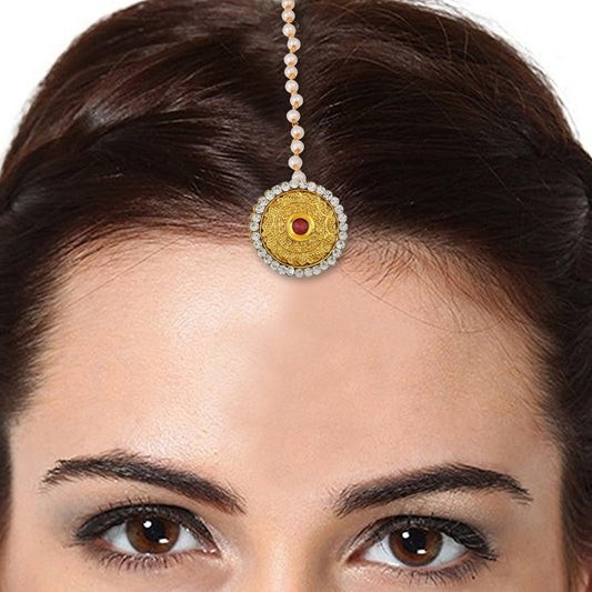 Gold pated Handmade Imitation Diamond Pearl Bindi Borla