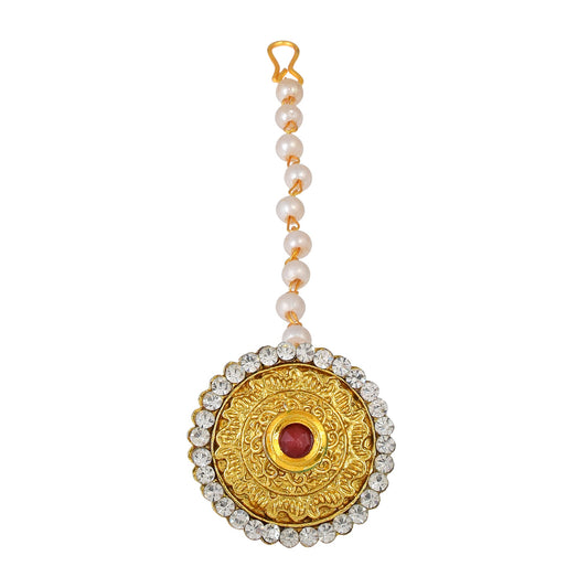 Gold pated Handmade Imitation Diamond Pearl Bindi Borla