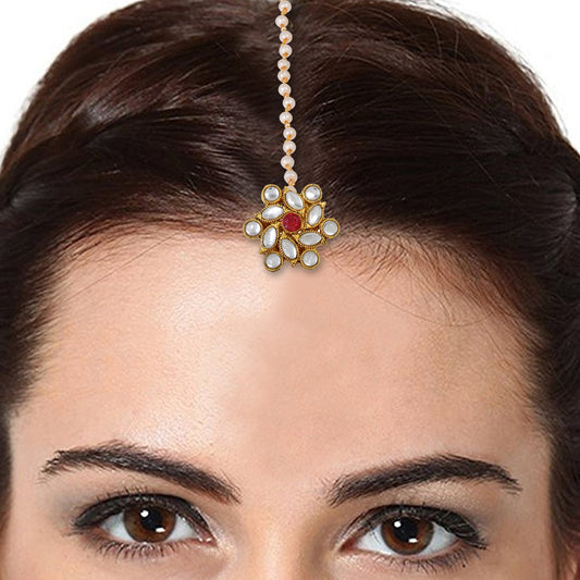 Brass Goldplated Kundan and Pearls Bindi Borla