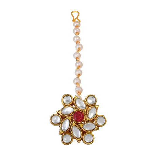 Brass Goldplated Kundan and Pearls Bindi Borla