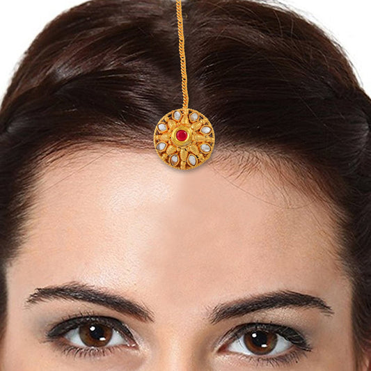 Brass Goldplated Handmade Kundan CZ Mangtikka Bindi Borla