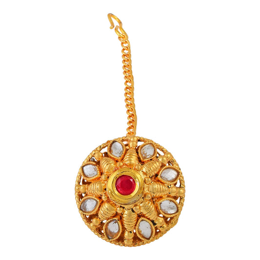 Brass Goldplated Handmade Kundan CZ Mangtikka Bindi Borla