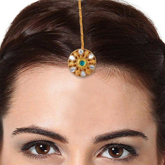 Brass Goldplated Imitation Precious Stone Kundan Bindi Borla