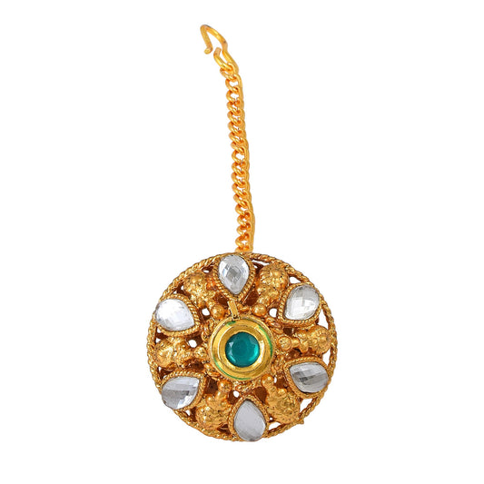 Brass Goldplated Imitation Precious Stone Kundan Bindi Borla