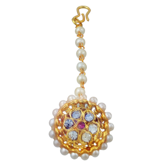 Gold Plated CZ Pearl Small dailyuse Bindi BORLA Maangtika