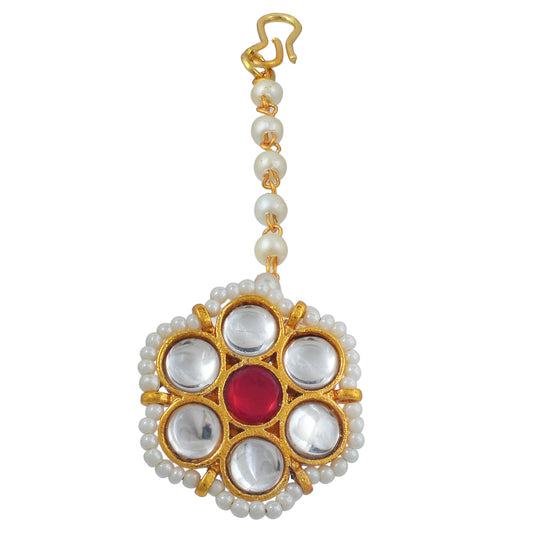 Gold Plated Kundan Pearl Small Bindi BORLA Maangtika Hair Jewellery Accessory