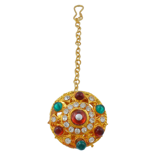 Gold Plated Kundan Colourful CZ Mangtika Bindi BORLA