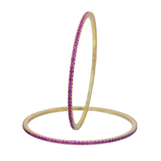 Gold plated, Faux Ruby stuuded, Stylish Bangle set Women