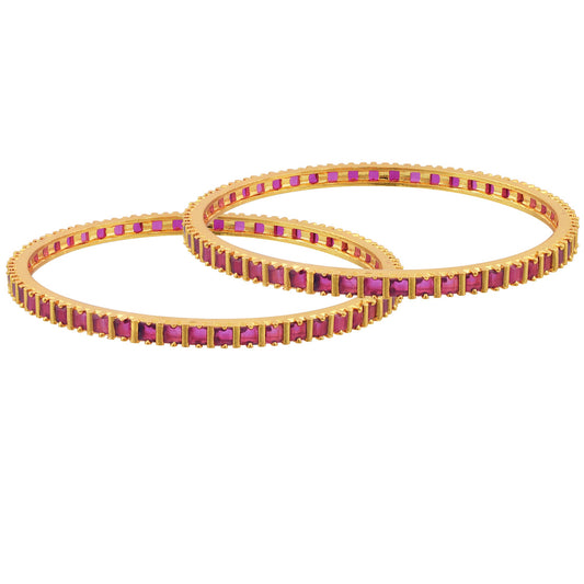 Gold Plated Faux Burma Ruby Stone Bangle Set Women