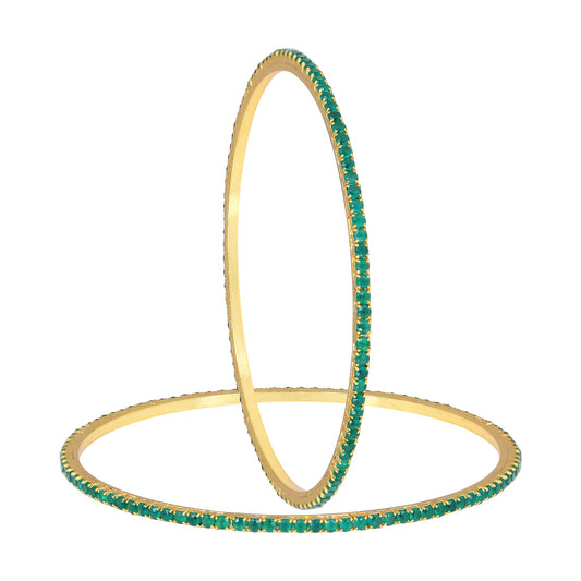 Brass Goldplated Faux Emerald Bangle set Women