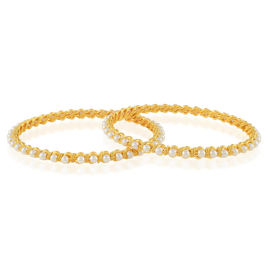 Goldplated White Fresh Water Pearl Bangle Set Women