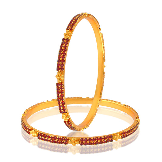 Brass 24KT Micron Gold  Faux Ruby Bangle Set (BGSV1750)