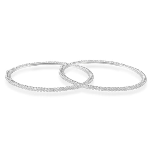 Brass Silver-Plated Imitation Diamond-Studded Bangle Set (BGVK2309)