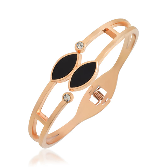 Rose Gold Black Onyx Bangle Kada Bracelet for Women (BLDM3801)