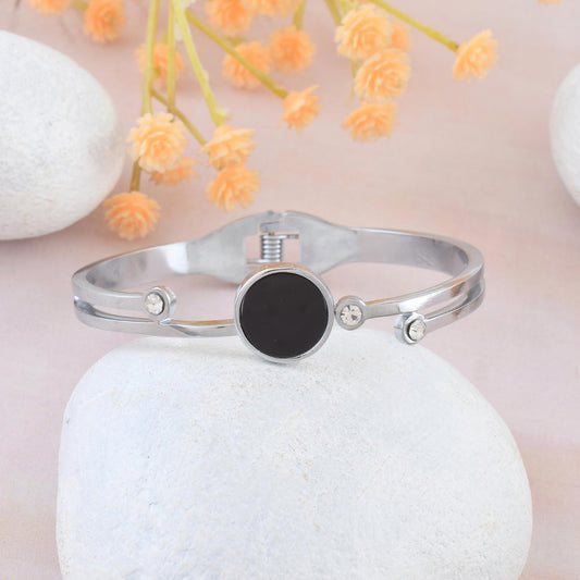 Stainless steel Silver plated Onyx CZ Bangle kada Bracelet women (BLDM3805)