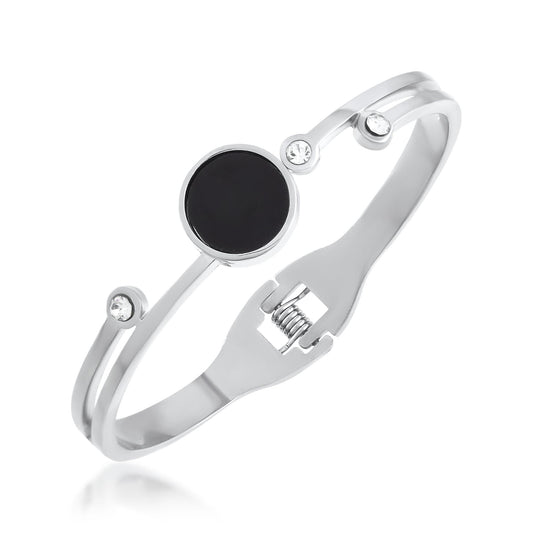 Stainless steel Silver plated Onyx CZ Bangle kada Bracelet women (BLDM3805)