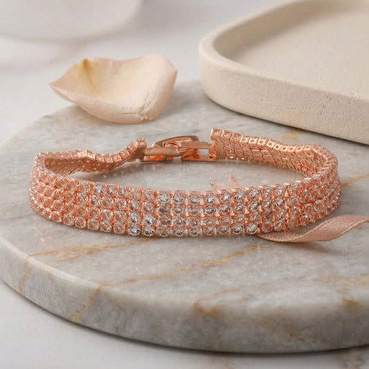 Brass Rose Gold plated four liner Moissanite Diamond Unisex Bracelet (BLDM3896)