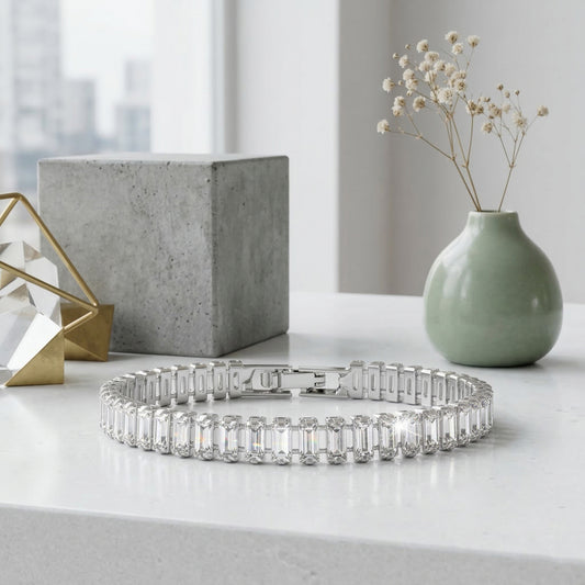 Brass Silver plated Moissanite Diamond Bracelet (BLDM3897)