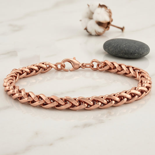 Brass Alloy Pure Copper plated Pink Rose Gold tone Chain Bracelet – Elegant Woven Link Design, for Men women, (BLDM3927)