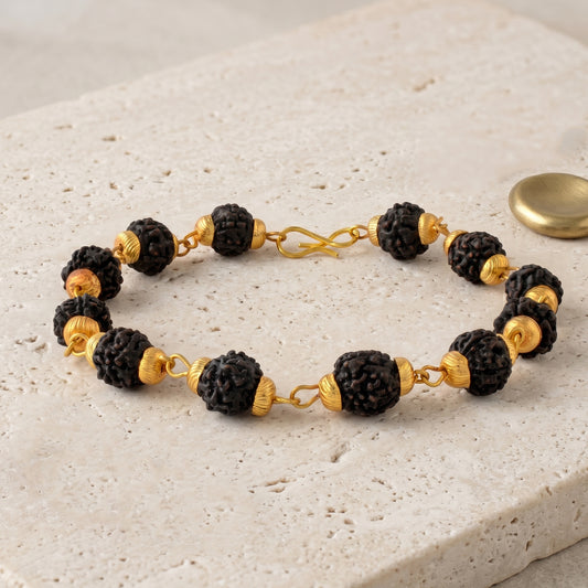 Purified and energised, Natural Black Panchmukhi Rudraksh Bracelet for Men (BLDM3930)