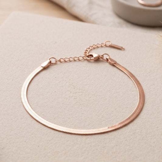 Pure Copper Rose Gold Plated Snake Chain Bracelet – Adjustable Extender, trendy Fashion designer Jewelry for Women