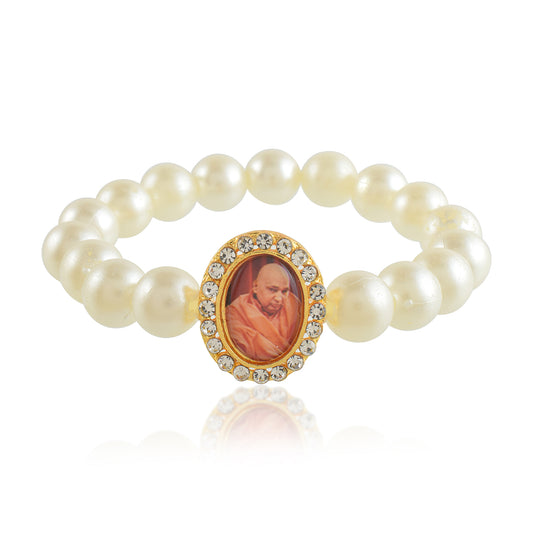 Pearl Beaded Guruji free size Stretch Bracelet (BLRM6698)