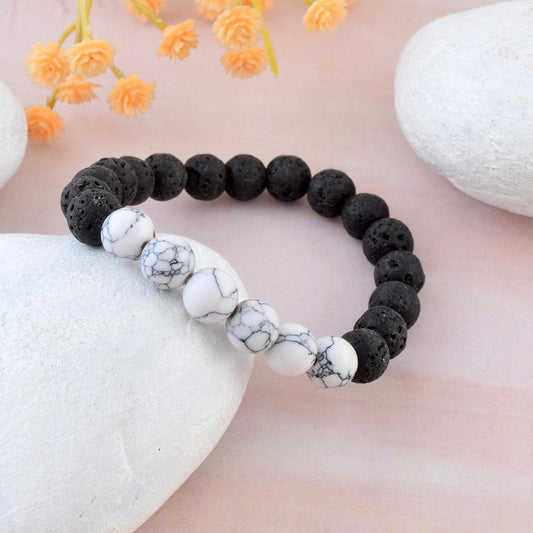 Black Lava stone & Howlite beads Bracelet (BLRM6717)