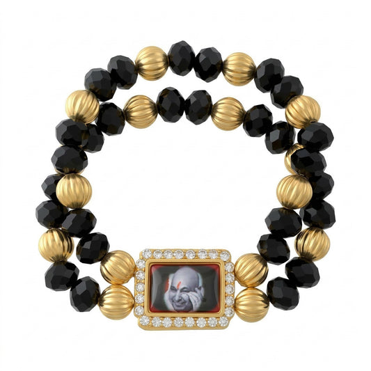 Black onyx Brass Gold beaded Guruji Bracelet for men women (BLRM6723)