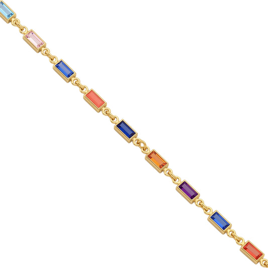 Brass Gold Plated Multi-Colour Baguette shaped Semi-Precious Stone Studded Bracelet for Women  (BLSV1759)