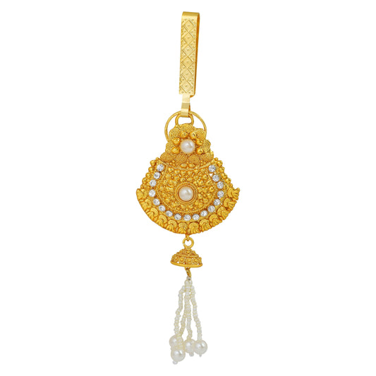 Brass Gold plated Handmade Imitation Diamond Pearl strand Keyring