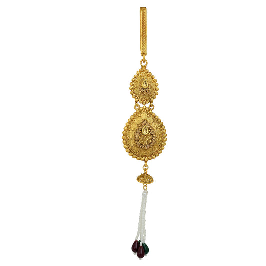 Gold plated 3 parts with long pearl tassled ethnic Chabi Challa